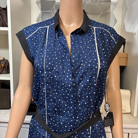 Jason Wu For Target Navy White Polka Dot Shirt Dress Belted Midi Size M - Picture 3 of 7
